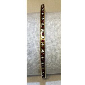 Gold Tone Solid Cylinder Bangle Bracelet Embellished With Red and Clear Crystal